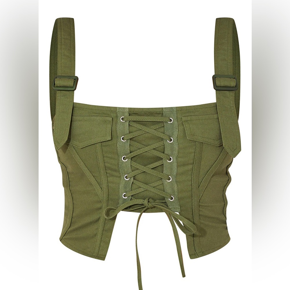 PrettyLittleThing Dark Olive Cargo Lace Up Top
